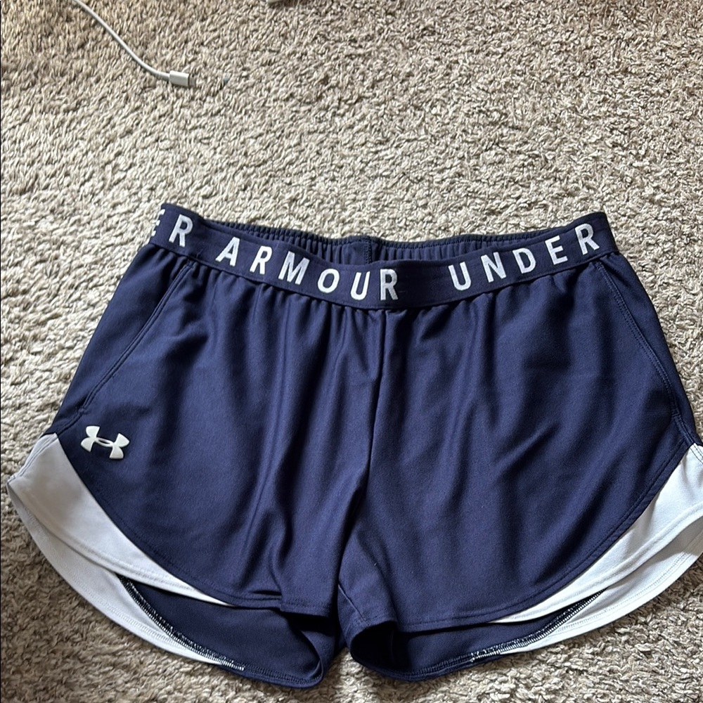 Under Armour Blue and White Athletic Shorts with Elastic Waistband